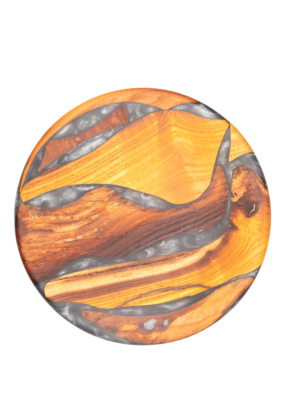 Unikat - Keilerbrett aus dem Holz des Maulbeerbaums mit silberfarbenem Epoxidharz