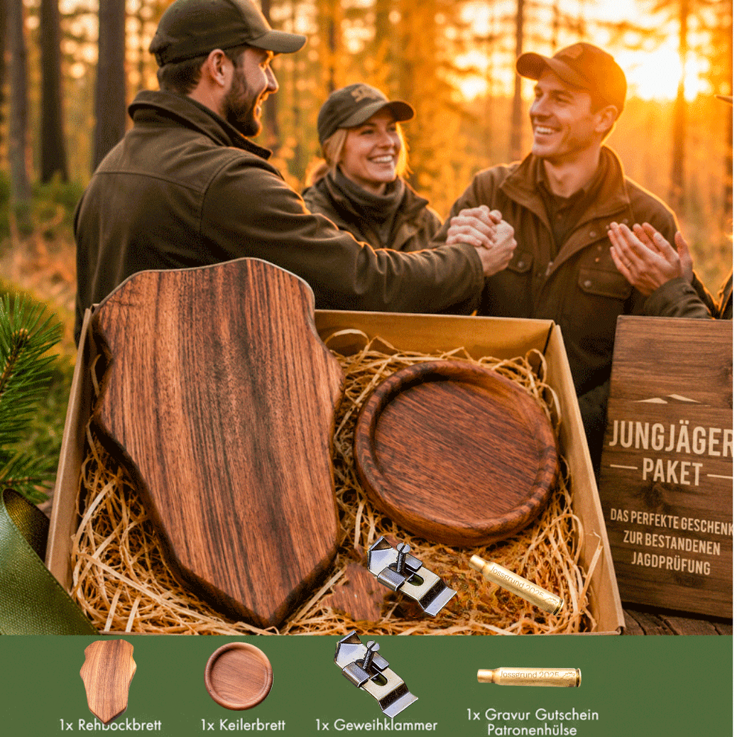 Das perfekte Geschenk zur bestandenen Jagdprüfung - individuell und personalisiert - Massivholz der Schwarznuss