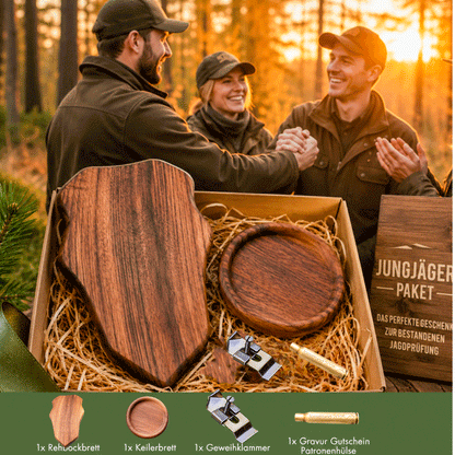 Das perfekte Geschenk zur bestandenen Jagdprüfung - individuell und personalisiert - Massivholz der Schwarznuss